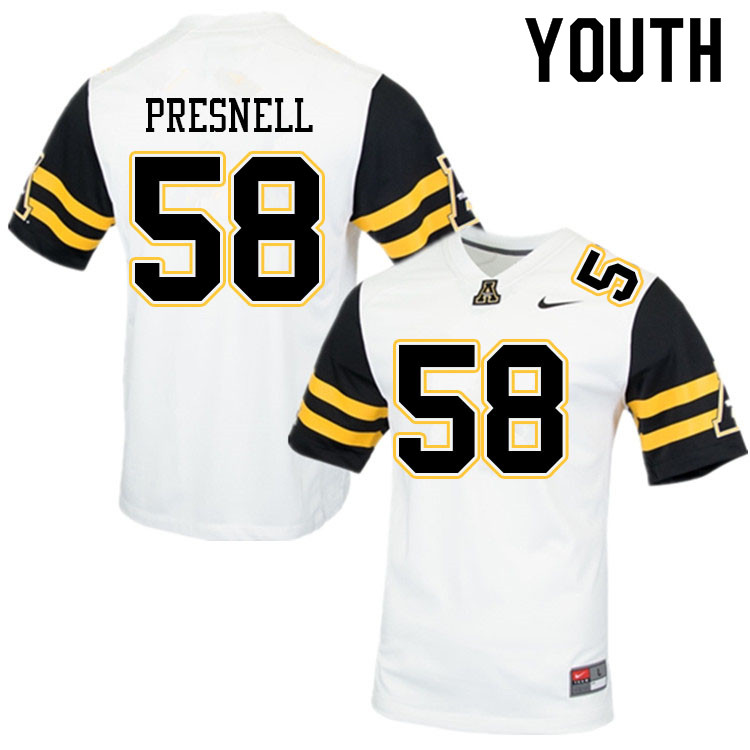 Youth #58 Chase Presnell Appalachian State Mountaineers College Football Jerseys Sale-White - Click Image to Close